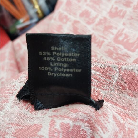 ANN TAYLOR! SALMON & CREAM BROCADE ABSTRACT PLAID KNEE LENGTH SKIRT! SZ 0 - Picture 7 of 8